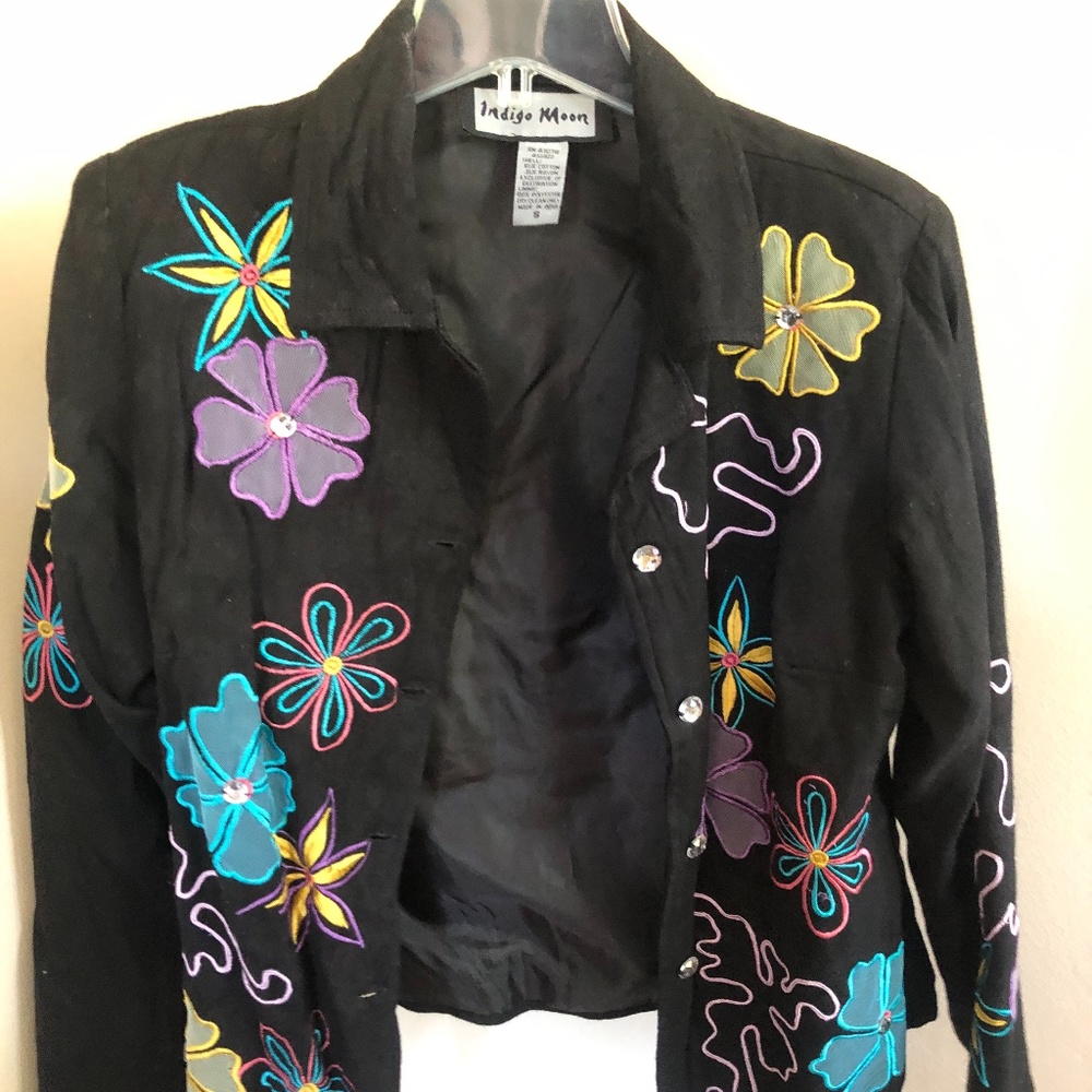 Indigo Moon Black embroidered blazer